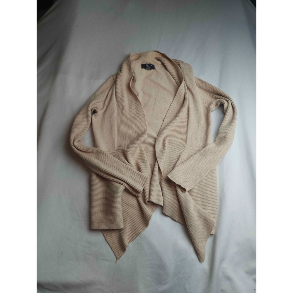 Verve Ami Cardigan Sweater Womens Medium Beige Knit Waterfall Open Front Duster